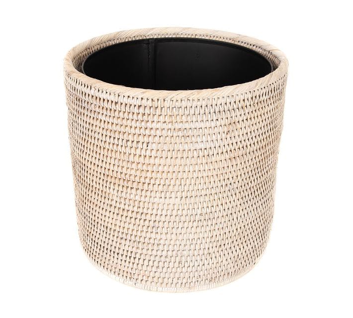Tava Handwoven White Wash Rattan Round Waste Basket