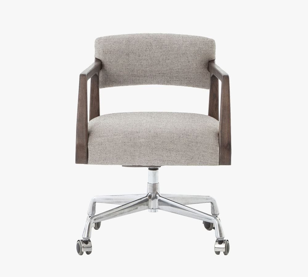 Belden Linen Desk Chair, Oak, Gray Cotton Linen