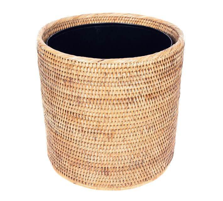 Tava Handwoven Rattan Round Tapered Waste Basket With Metal Liner