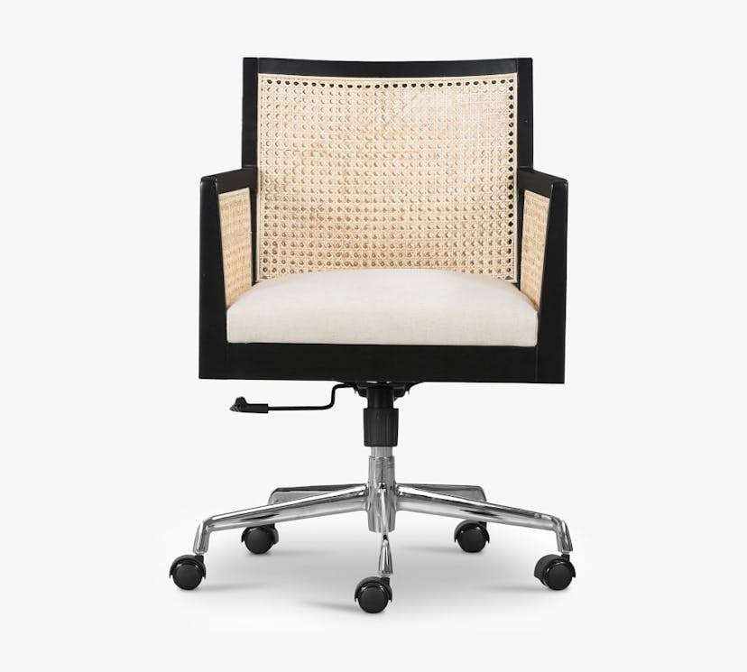 Lisbon Cane Upholstered Swivel Desk Chair, Brushed Ebony/Light Cane