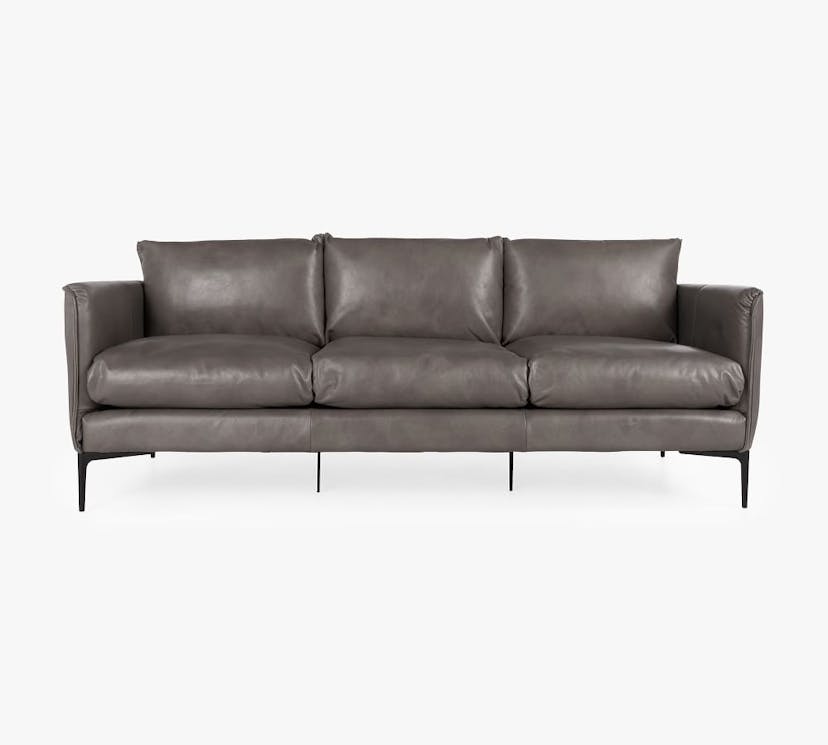 Waldorf Leather Sofa, Polyester Wrapped Cushions, Dark Gray
