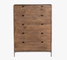 Theodore Industrial Loft Brown Wood Leather Pull 5 Drawer Dresser