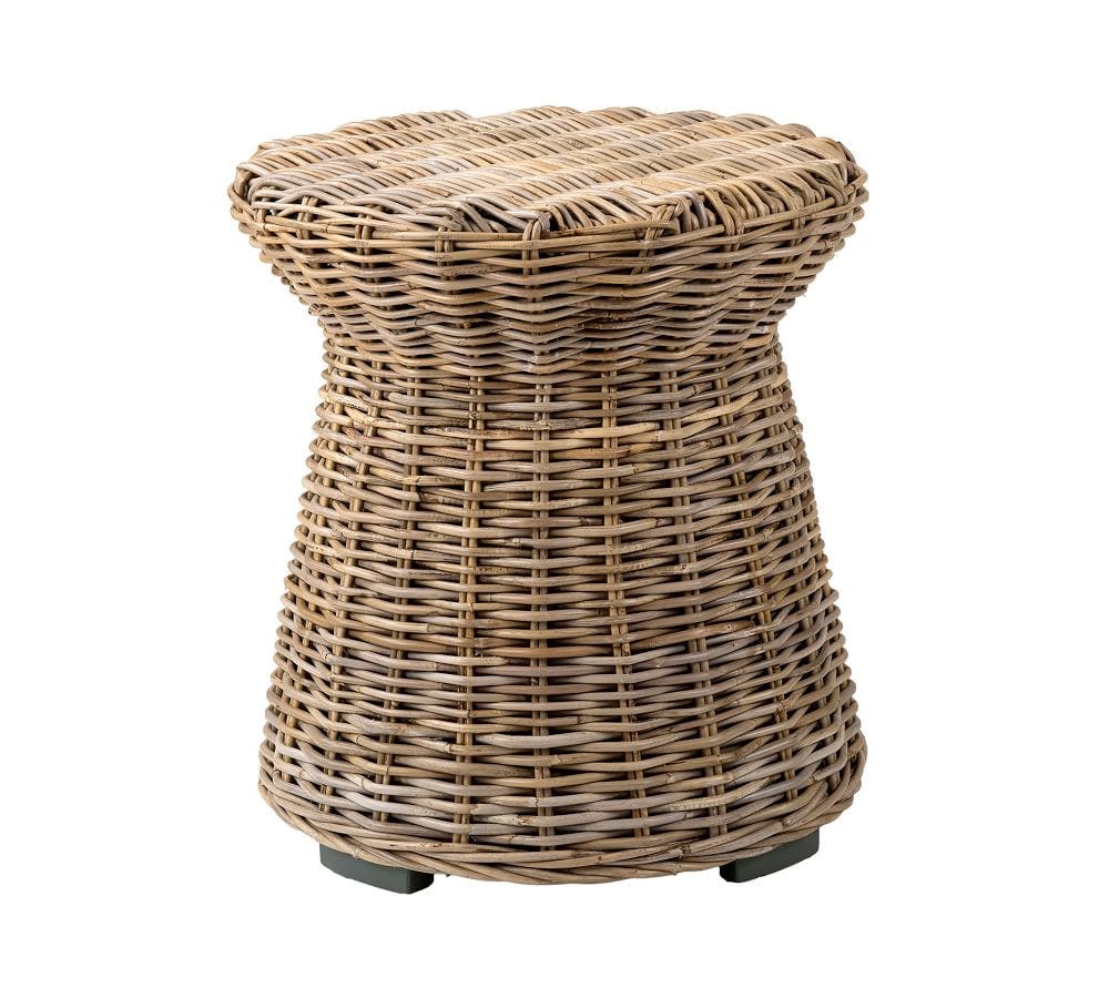 Rattan Round End Table, Gray