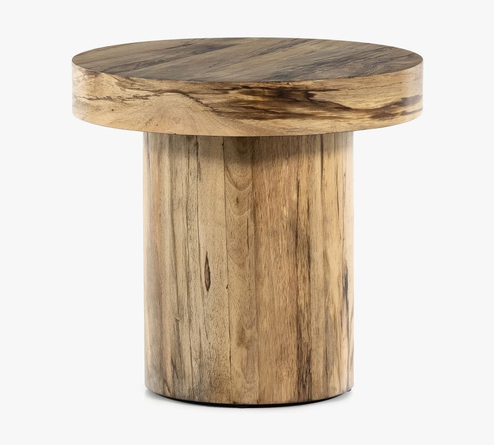 Terri Round Brown Wood Pedestal End Table
