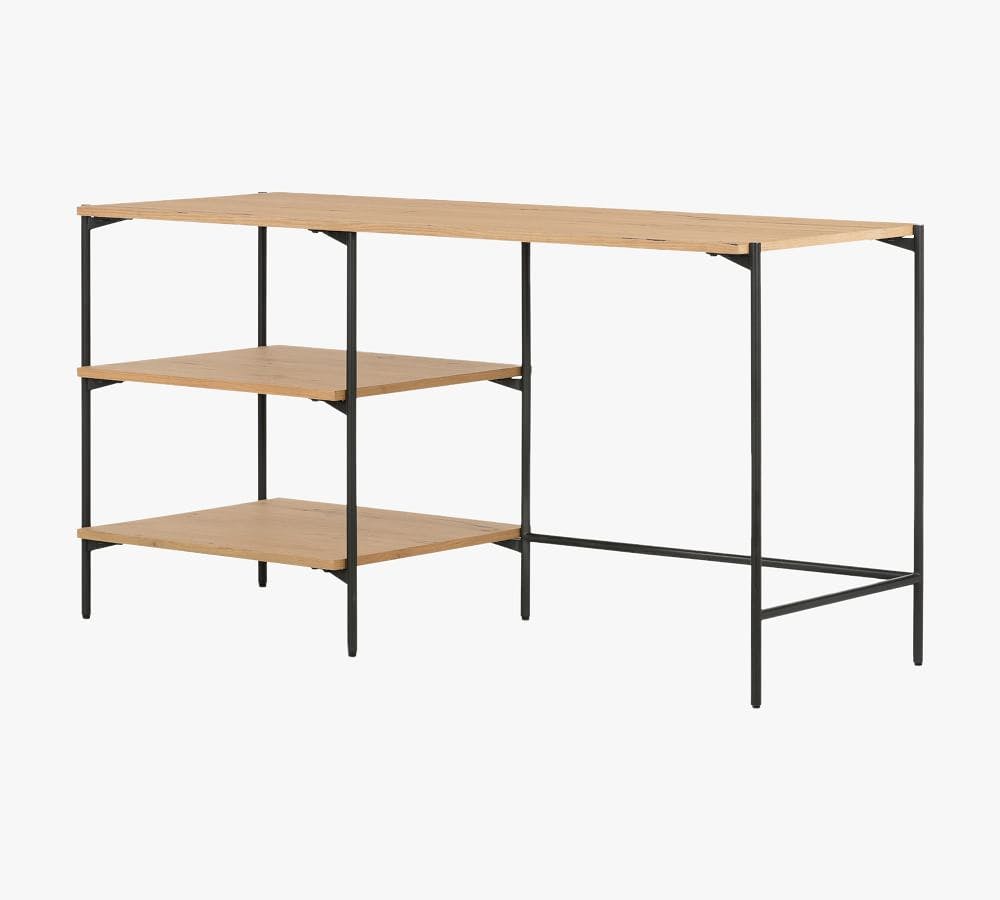 Sumner 61" Desk with Shelves, Light Oak & Gunmetal