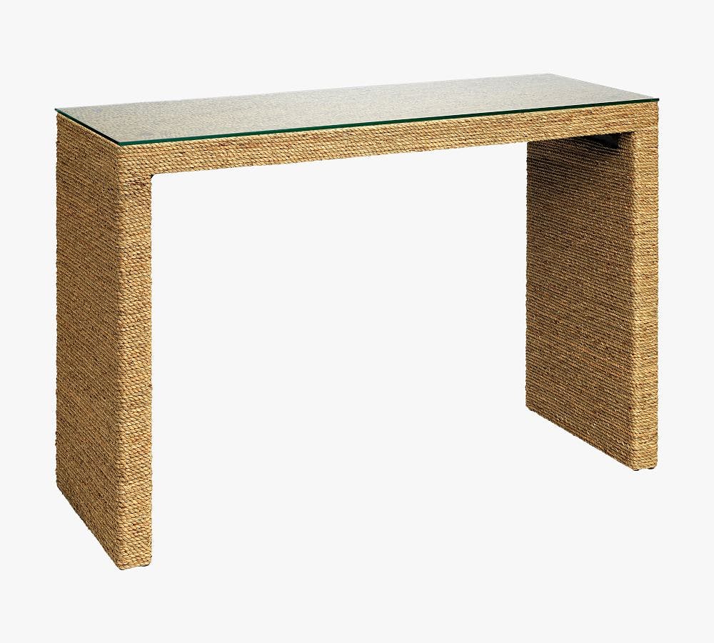 Coastal Paradise Seagrass & Tempered Glass Console Table