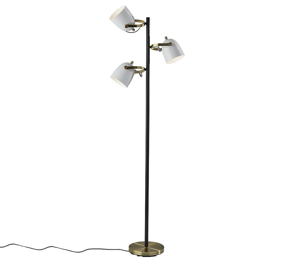 Casey Adjustable 3-Light Tree Floor Lamp in Black, White & Antique Brass