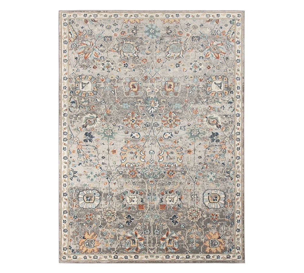 Gray Floral Symphony 5' x 7' Synthetic Stain-Resistant Rug