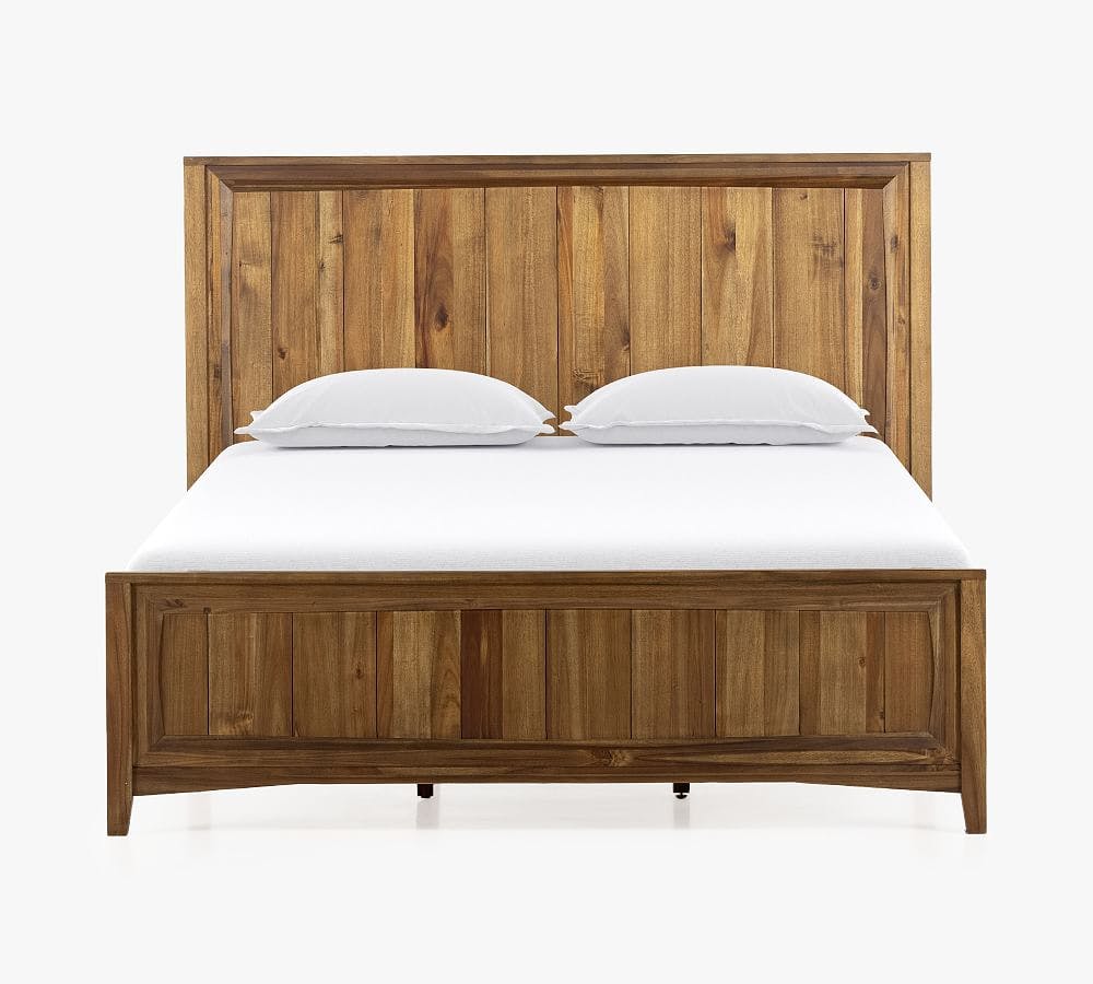 Acacia Wood Queen Platform Bed with Upholstered Headboard