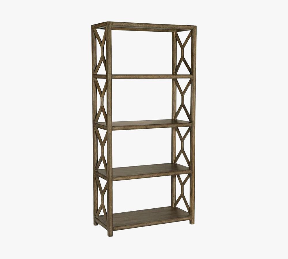 Anders Coastal Cool Wood Etagere Bookcase with Fretwork Sides