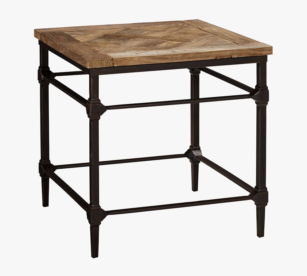 Contemporary Bronzed Metal & Reclaimed Wood Square End Table