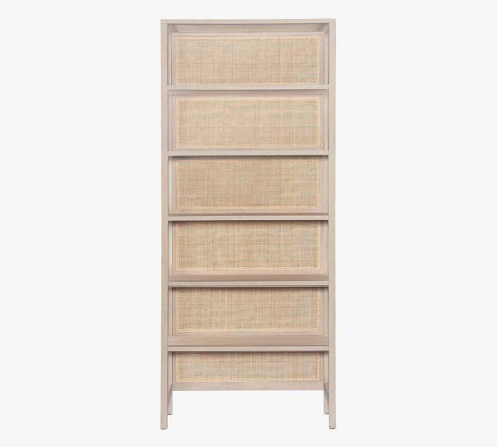 Contemporary Natural Mango Wood and Woven Cane 38" Bookcase