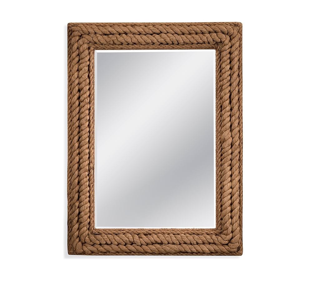 Transitional Brown Rectangular Wood Mirror with Rope Detail 37" x 49"
