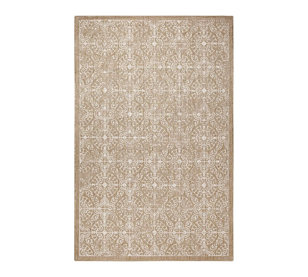 Antique Tile Sand Square Synthetic Flat Woven Rug