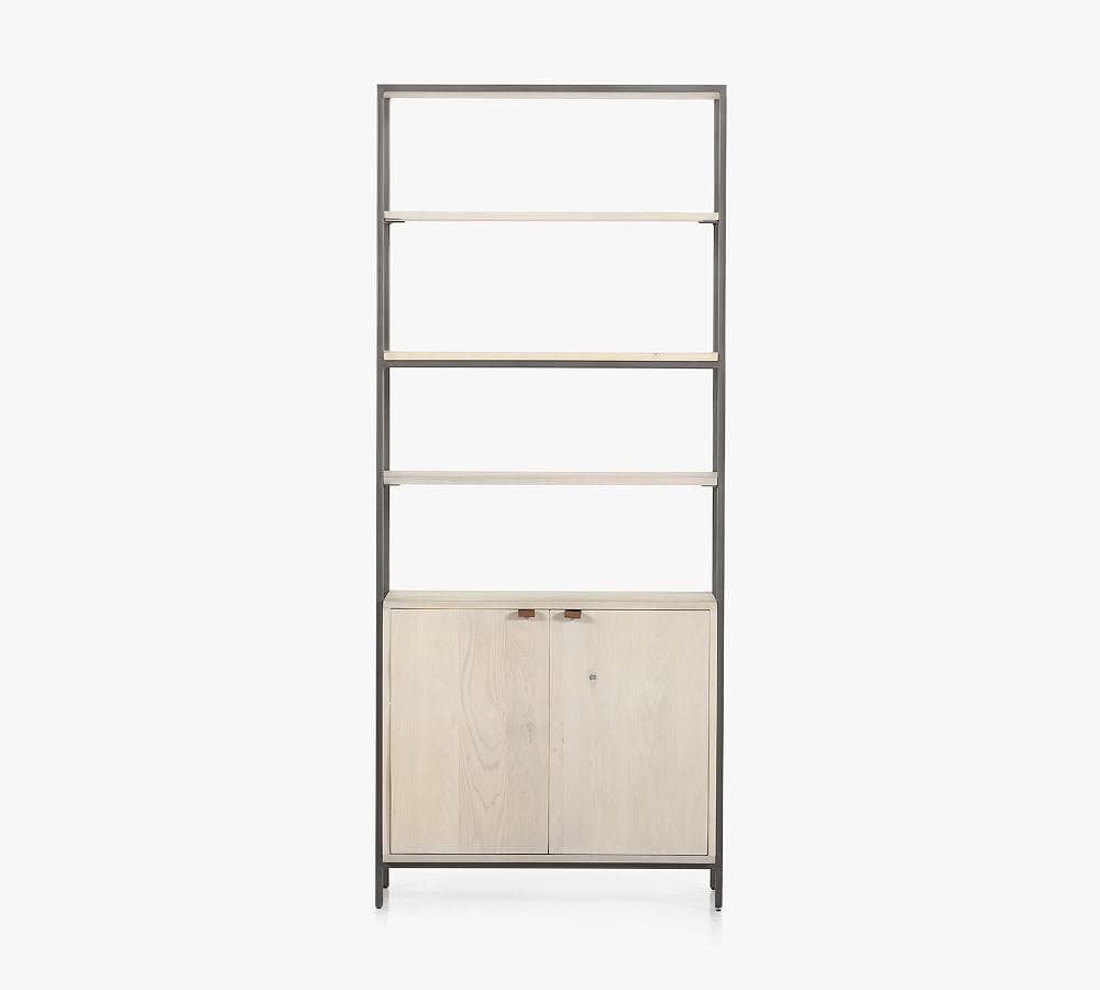 Dove White Poplar Contemporary 35'' Wide Bookcase with Leather Pulls