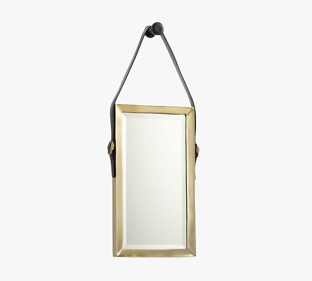 Contemporary Gold Leather-Strapped Rectangular Venster Mirror