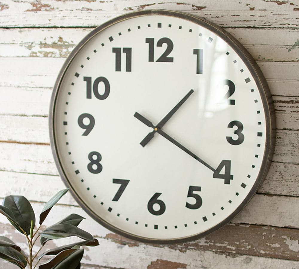 Vintage-Inspired Round Black and White Wall Clock, 24"