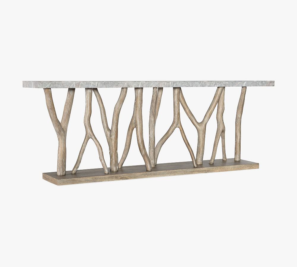 Surfrider Light Wood & Stone Console Table with Branch Motif Base