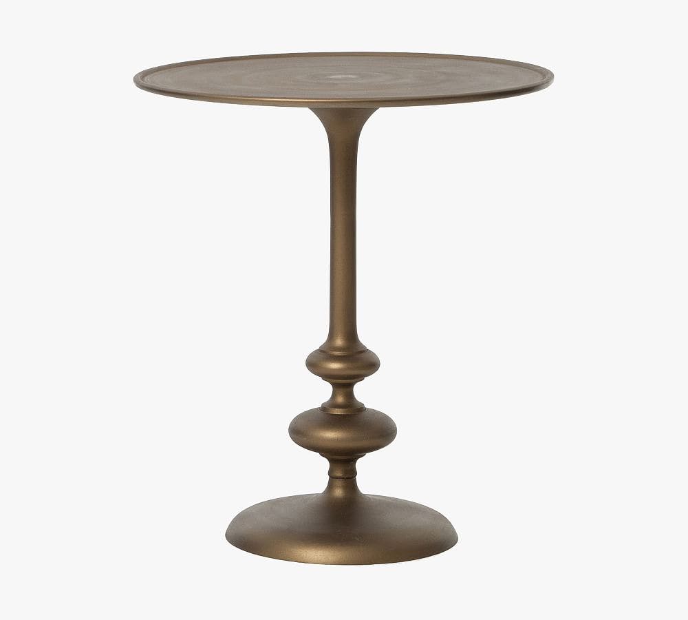 Contemporary Marlow Round Stone & Metal Side Table in Gold