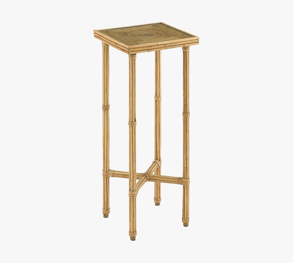 Silang Square Natural Rattan 23.75" End Table with Glass Top
