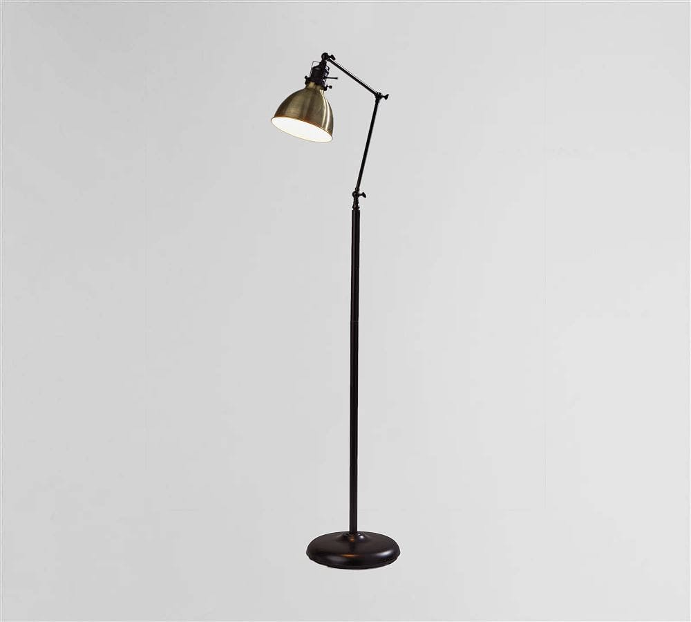 Vintage Adjustable Bronze Floor Lamp with Schoolhouse Shade
