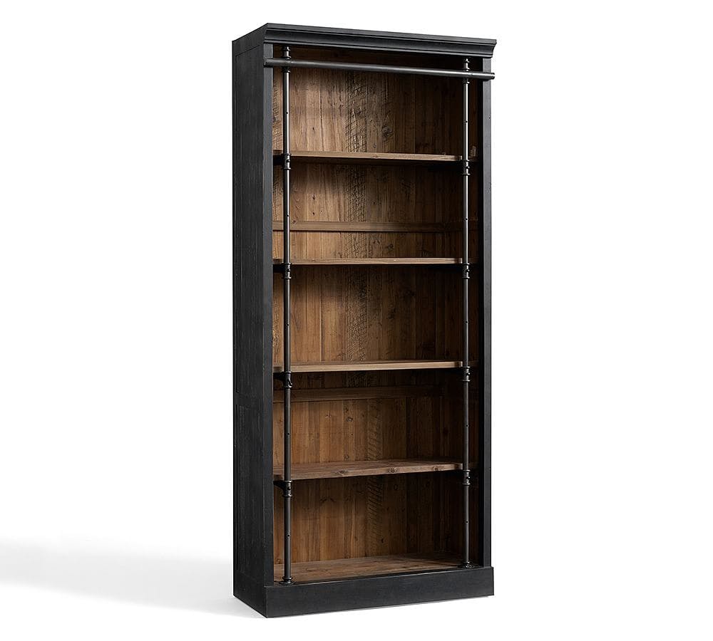 Contemporary Black and Brown Adjustable Ladder Library Bookcase
