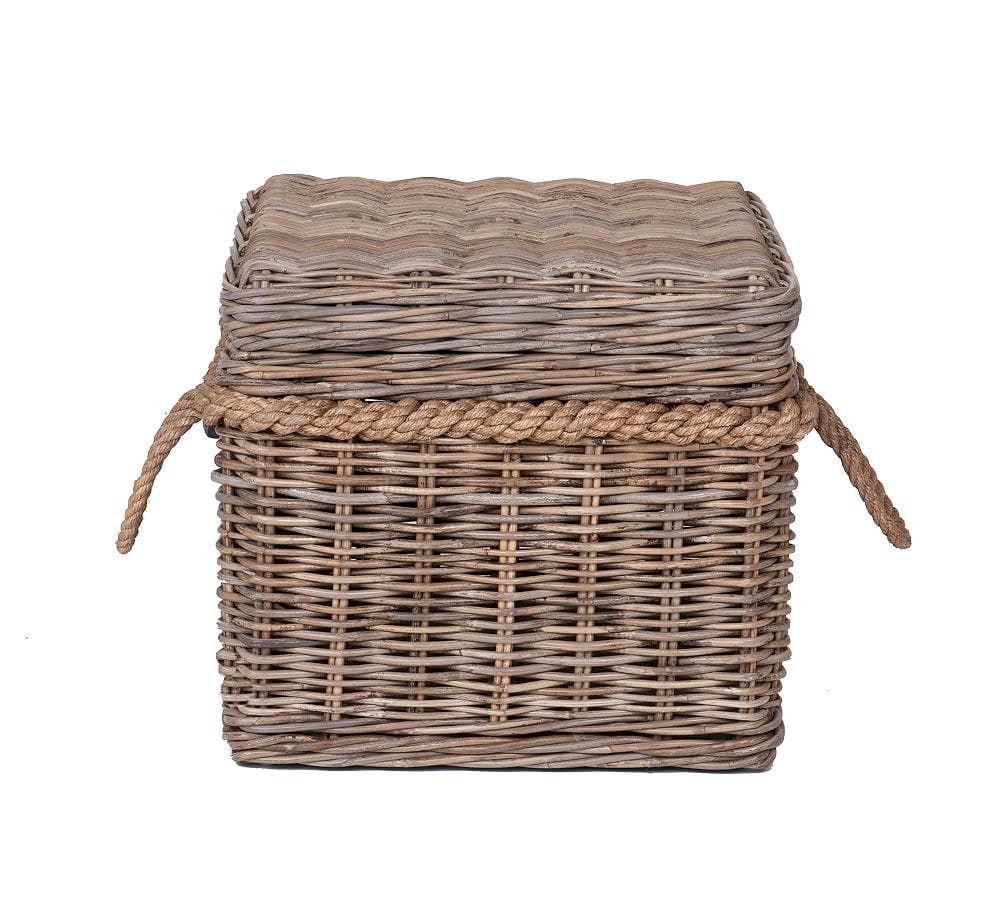 Lawton Handwoven Rattan 22" Storage Cube with Rope Handles