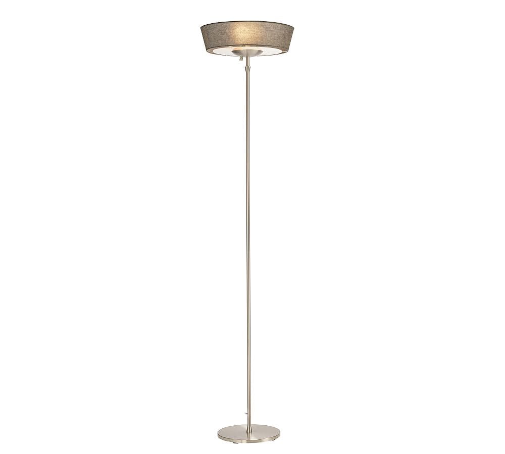Harper Slim Satin Steel 71" Grey Linen Shade Floor Lamp