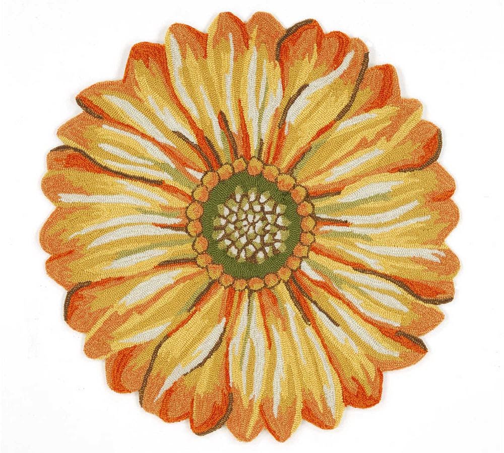 Painterly Sunflower 3' Yellow Hand-Tufted Outdoor Rug