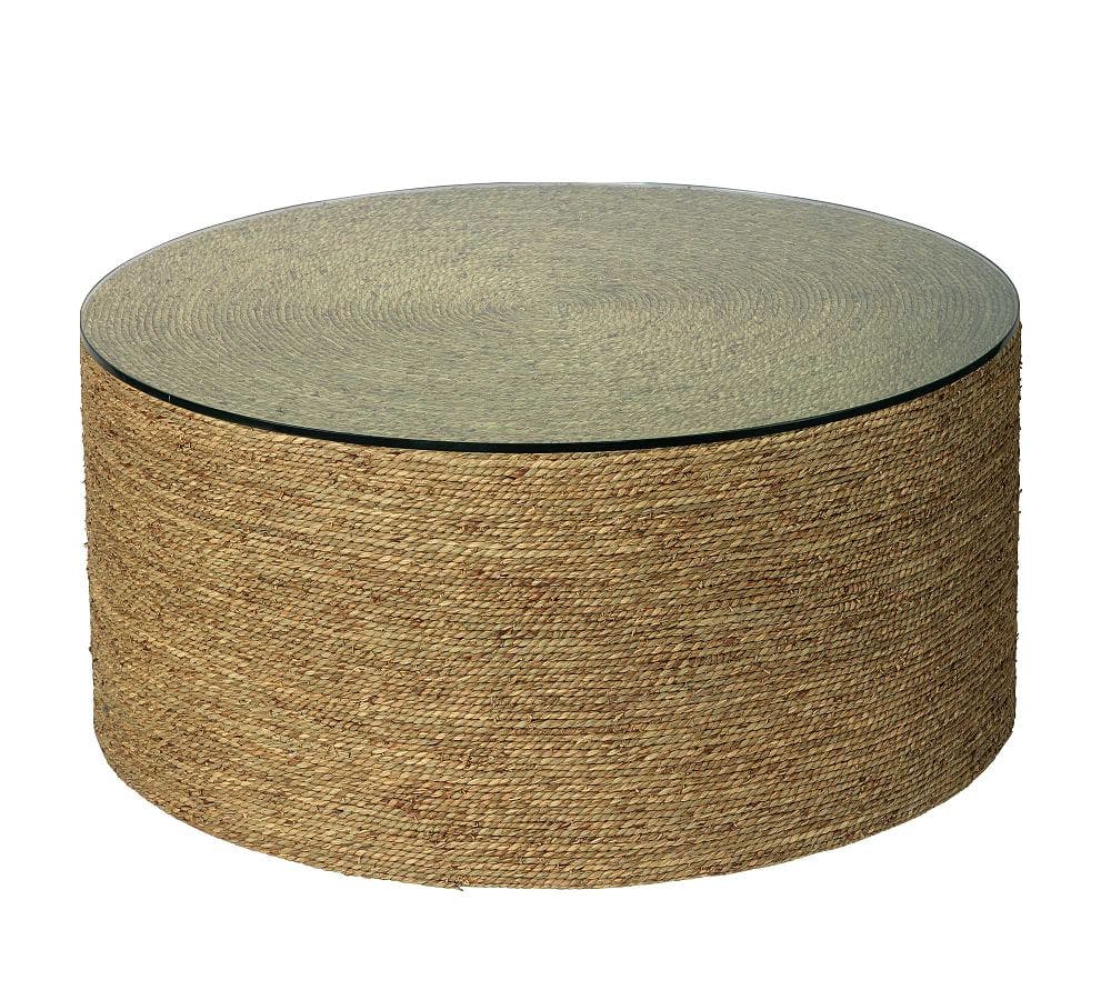 Seagrass Harmony 36" Round Coffee Table with Tempered Glass Top