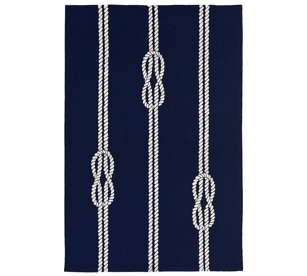 Coastal Charm Navy Blue Hand-Tufted Synthetic Rectangular Rug