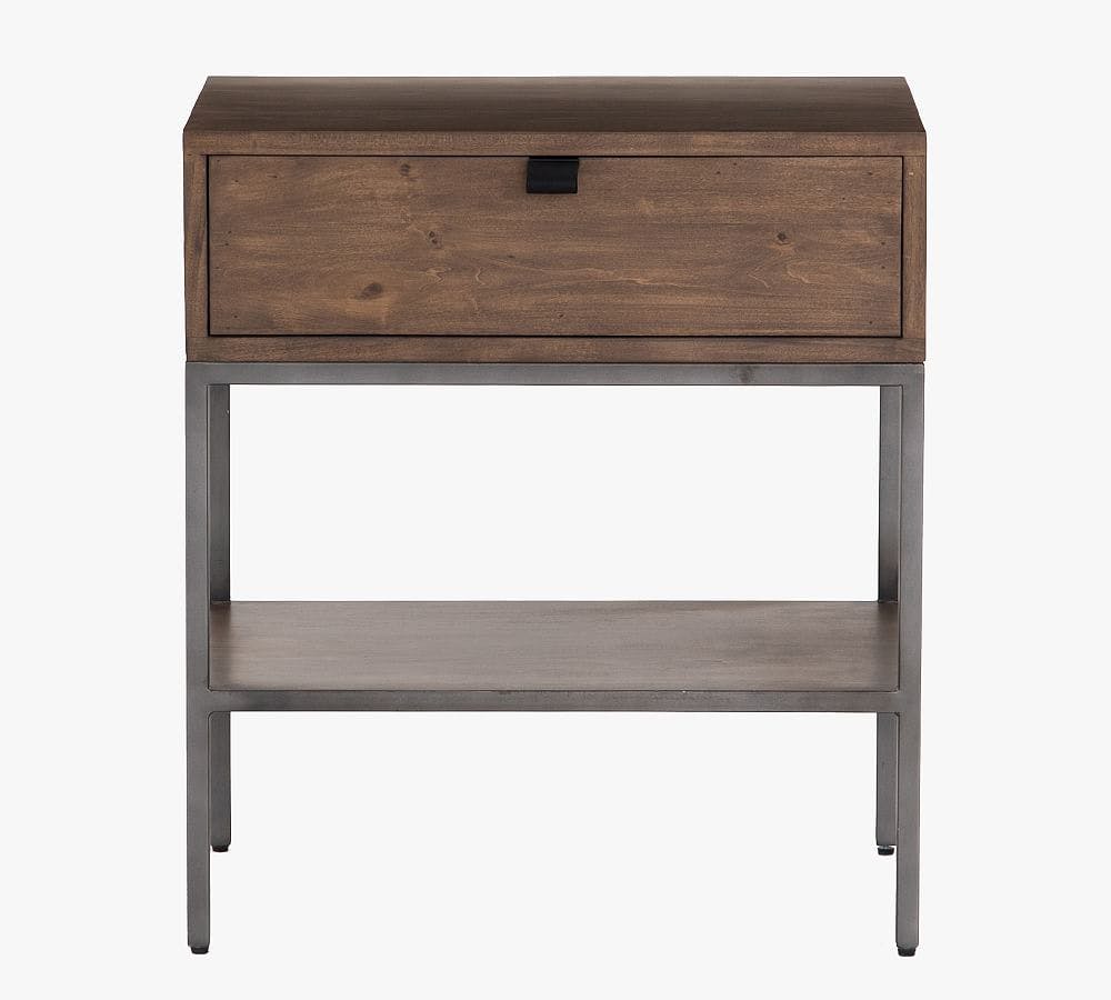 Auburn Poplar 24" Contemporary Brown Nightstand with Leather Pull
