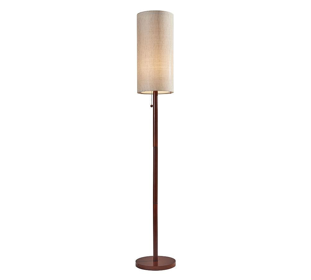 Hamptons Inspired Walnut Floor Lamp with Double Cylinder Shade