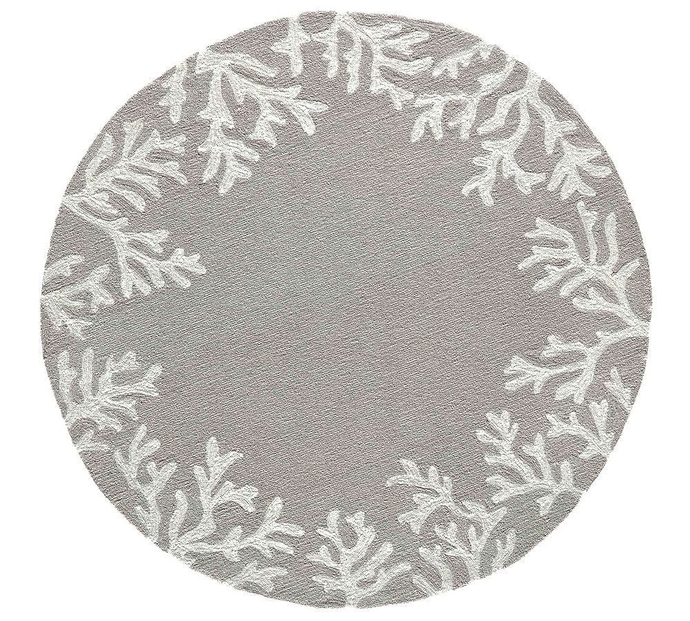 Hand-Tufted Coral Motif Indoor/Outdoor Round Rug in Silver