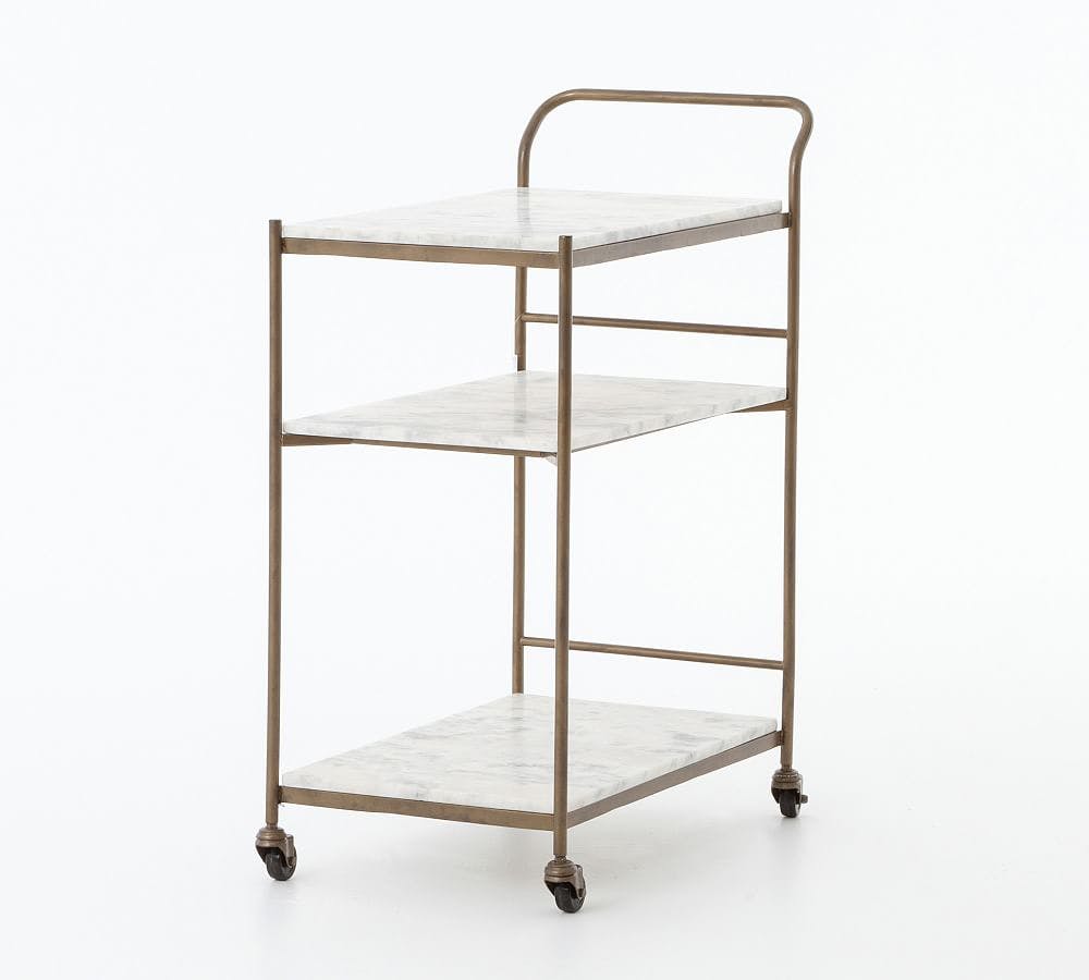 Contemporary Gold Marble Bar Cart with Storage
