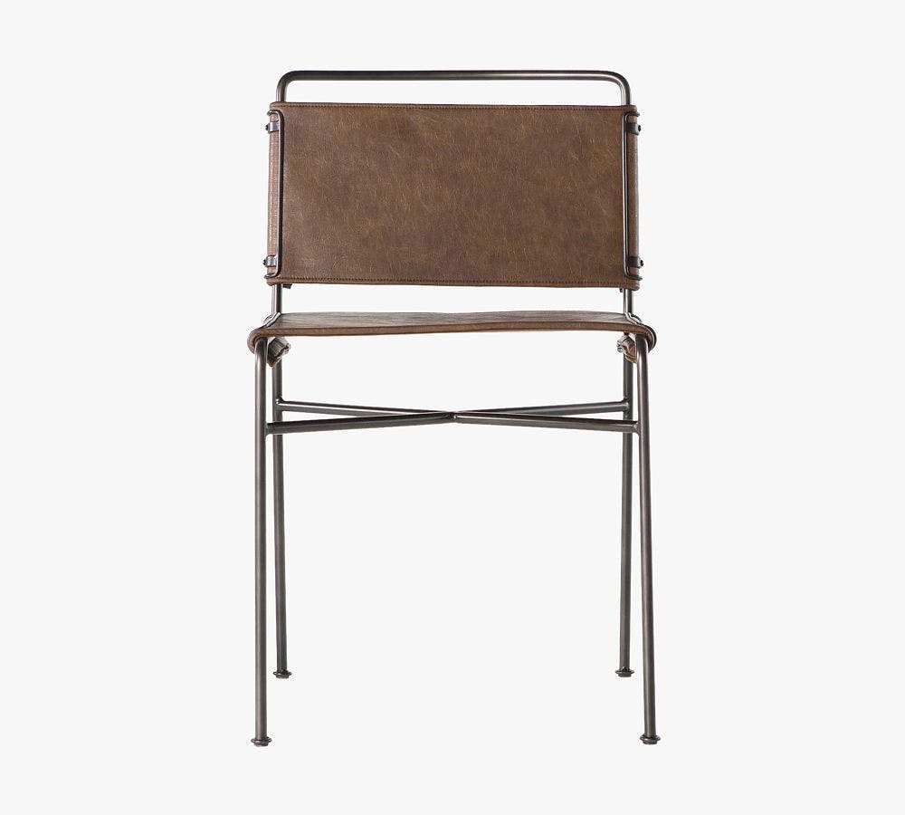 Trysta Sleek Brown Leather and Steel Dining Chair