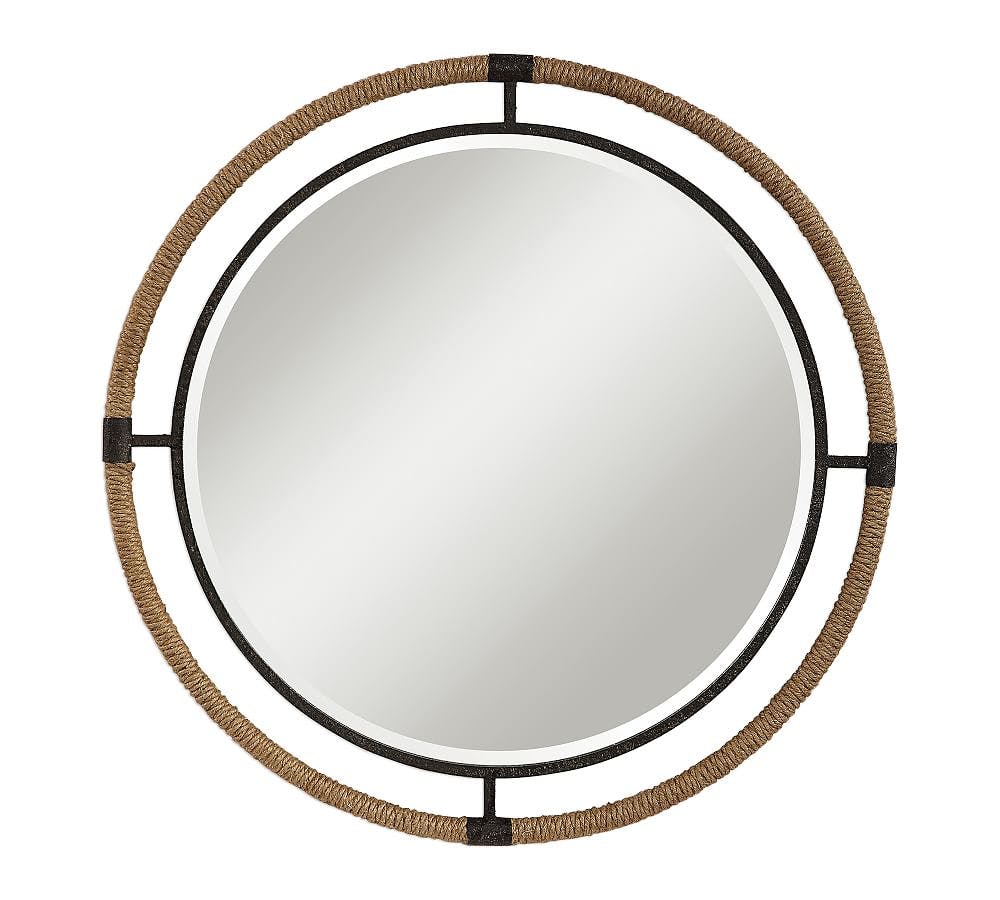 Melville Rustic 29.5" Round Mirror with Natural Rope Accent