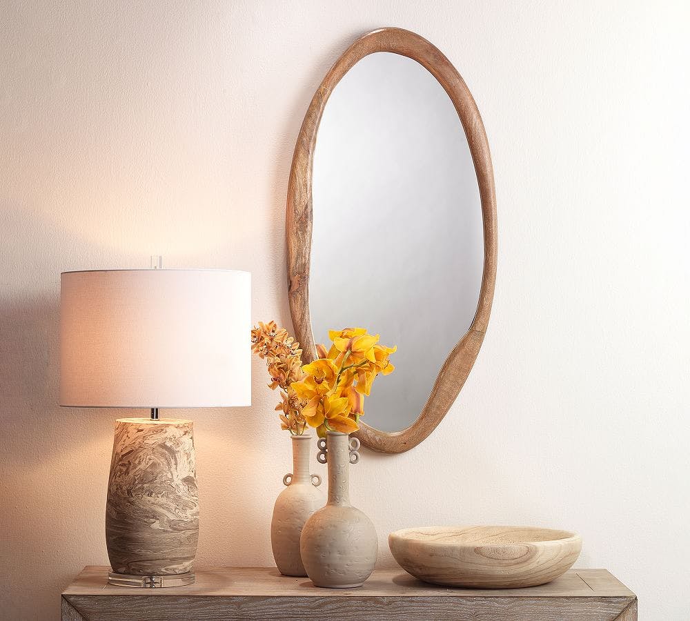 Alora Asymmetrical Natural Mango Wood Oval Mirror