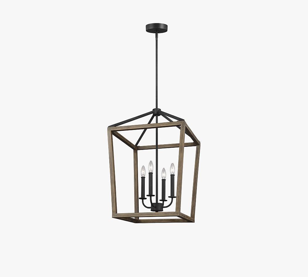 Mini Buford 4-Light Weathered Oak and Forged Iron Candle Chandelier