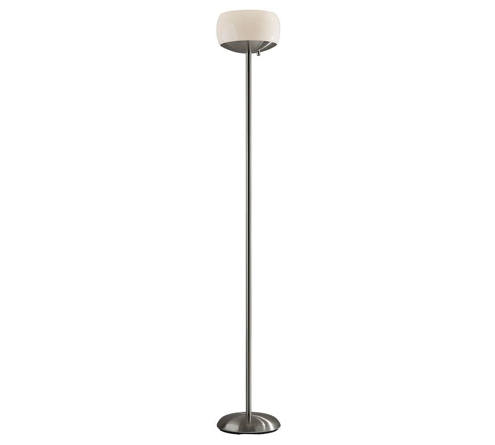 Opal White and Brushed Steel Dual Light Torchiere Floor Lamp