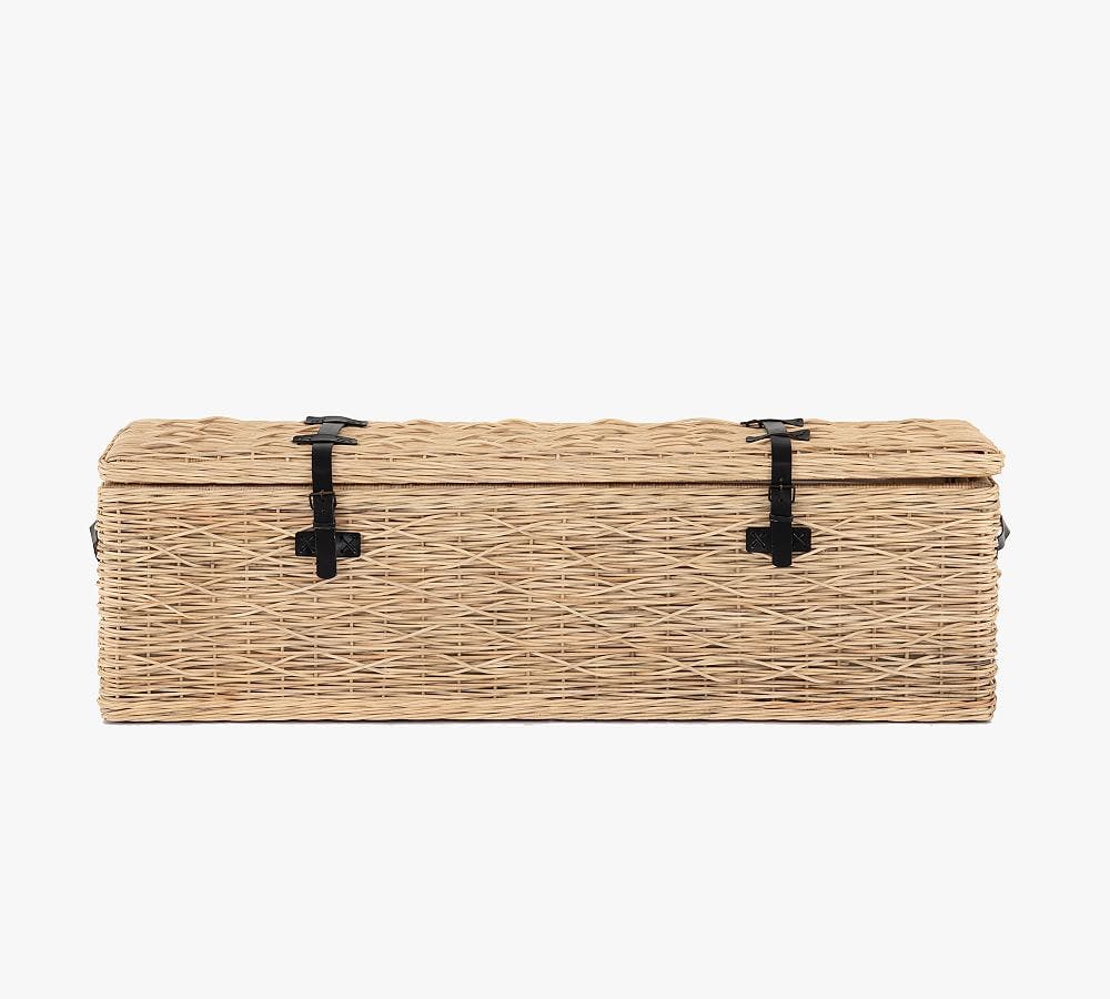 Contemporary Mahogany and Rattan Trunk with Leather Straps