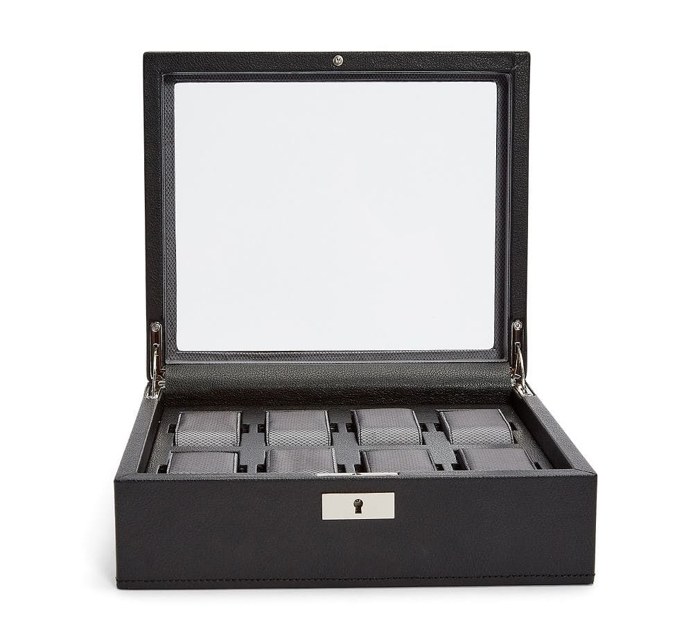 Elegant Rectangular Vegan Leather 8-Watch Box with Lock and Key