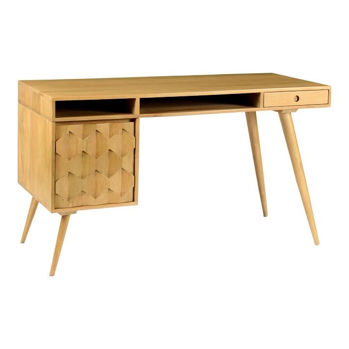 Modern Light Oak Wood Writing Desk with Dual Drawers