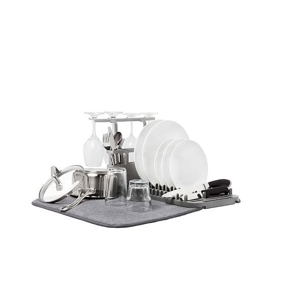 Udry Deluxe Charcoal Space-Saving Dish Rack with Drying Mat