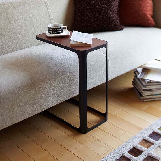 Frame White Metal and Wood C-Shaped Accent Table