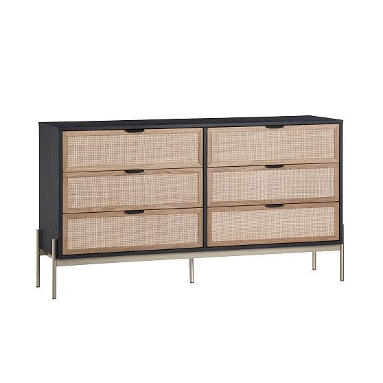 Lofted 63" Rattan & Wood 6-Drawer Dresser