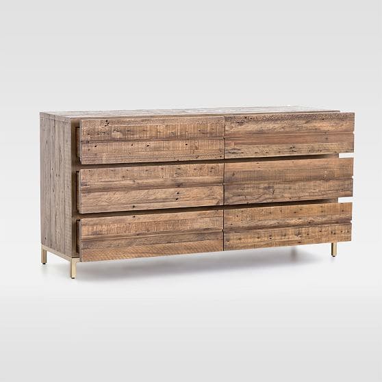 Reclaimed Wood 60" Iron Base 6-Drawer Dresser