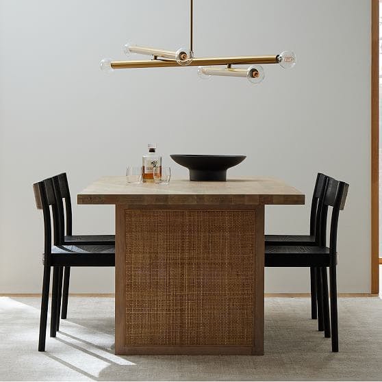 Yvette 84" Black Mango Wood and Natural Woven Cane Dining Table