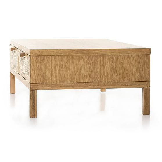 Marcy 46" Light Brown Oak and Natural Woven Cane Coffee Table