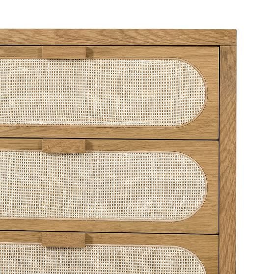 Verna 5-Drawer Light Wood Beige Cane Tall Dresser